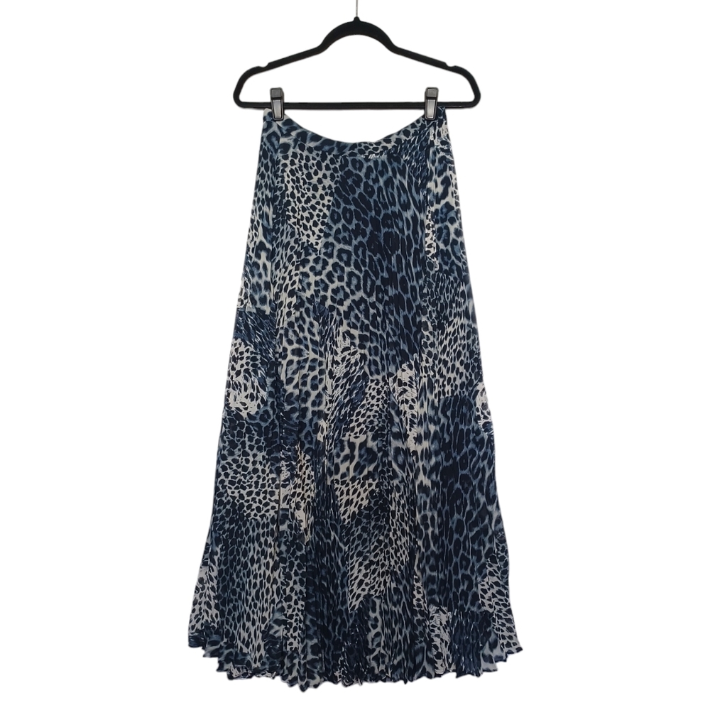 LAUNDRY BY SHELLI SEGAL Pleated Blue Gray Animal Print Midi Maxi Skirt 6 Small